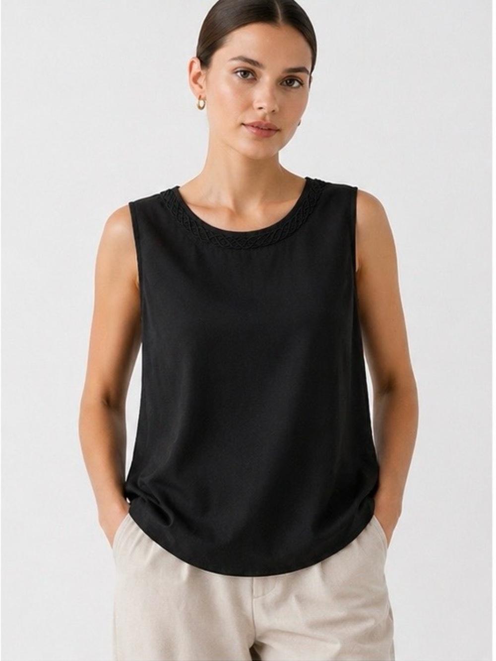 Silk Land 100% Silk Black Sleeveless Top Size M Minimal Chic